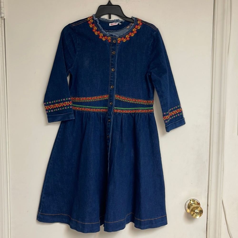 NWT KIDICHIC Denim dress for girls with embroidery details size 12